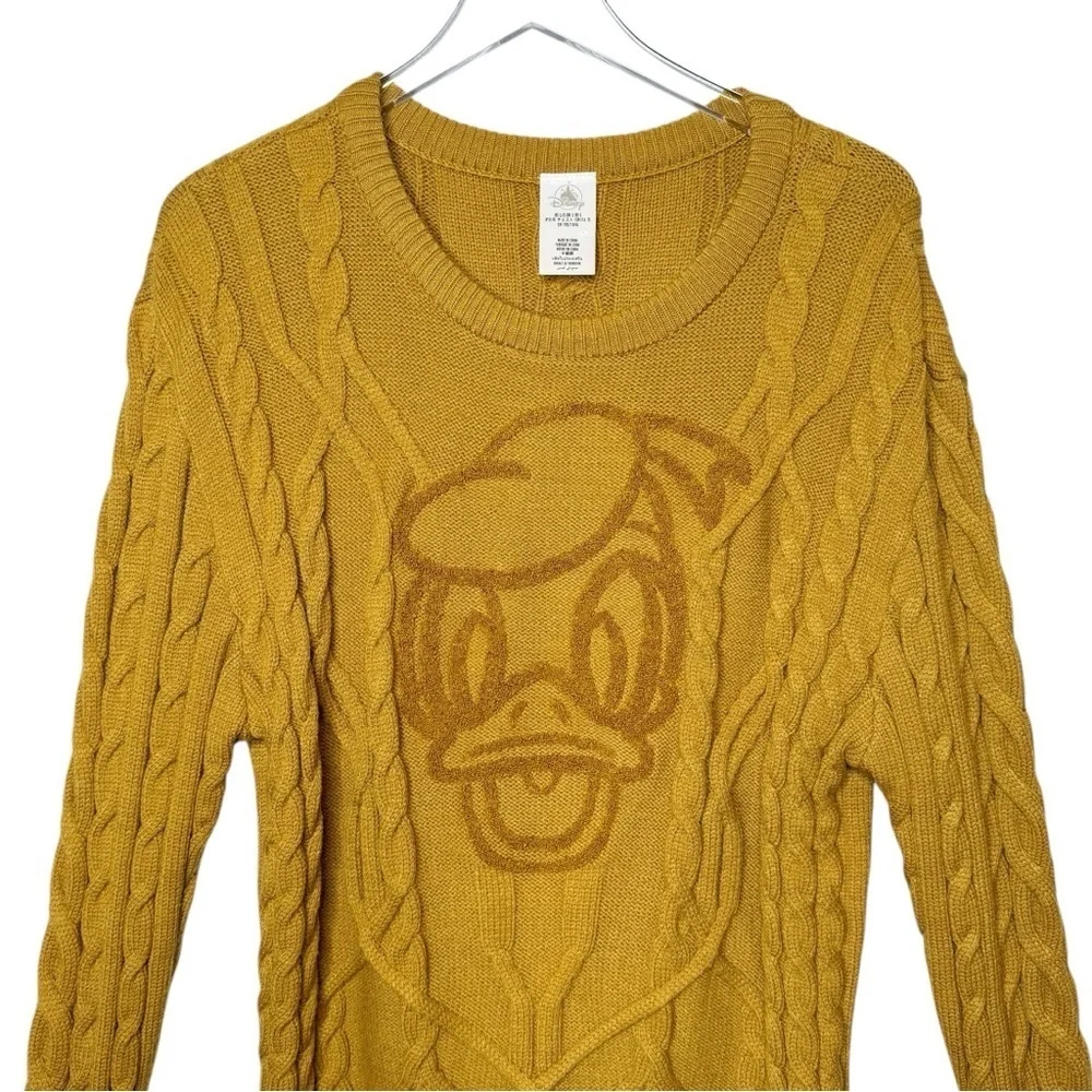 Disney Donald Duck Mustard Women’s Cable Knit Crewneck Women’s Sweater Sz L - Picture 2 of 14
